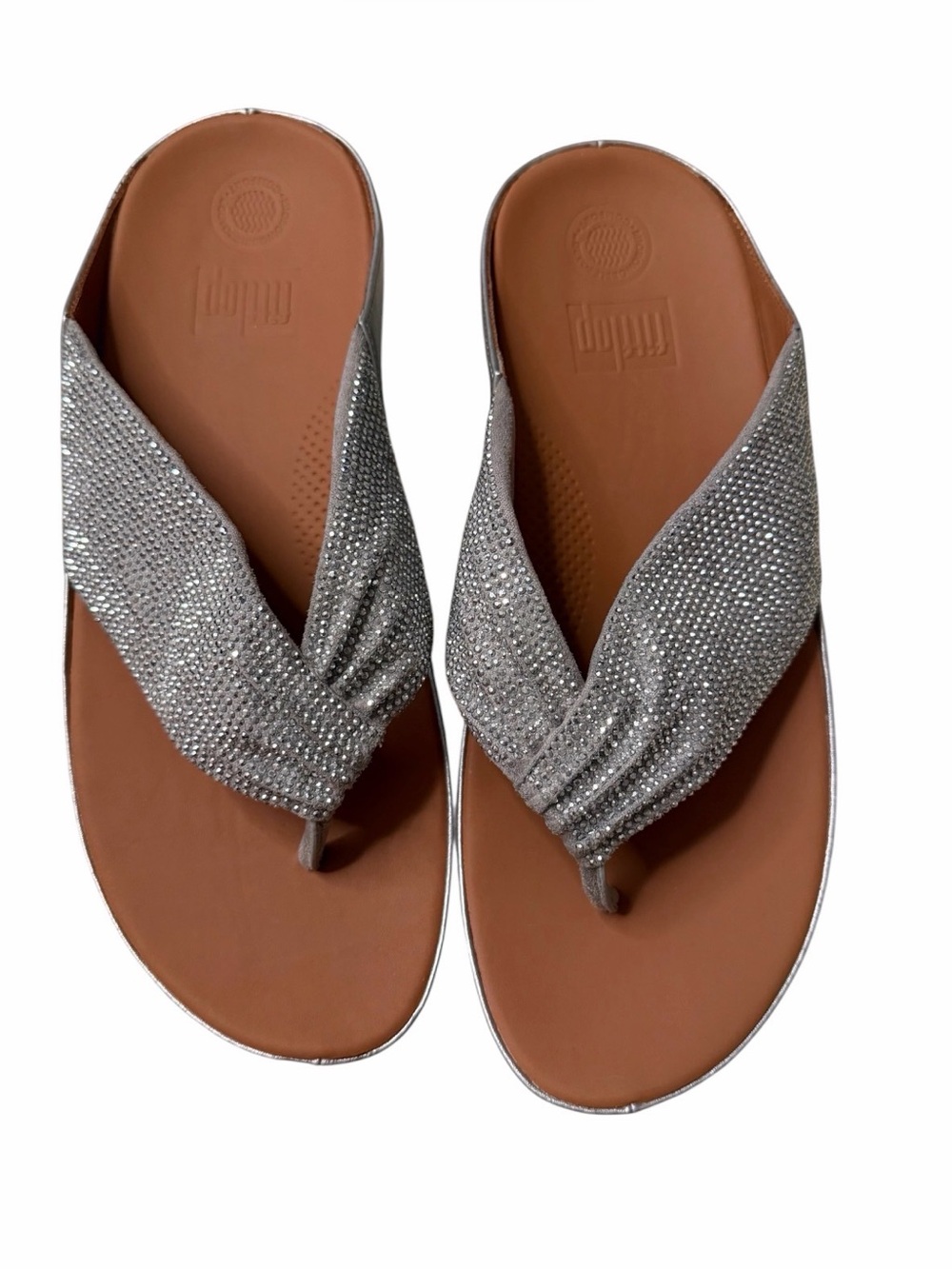 FitFlop Twiss Crystal Flip Flops / Sandals - Silver